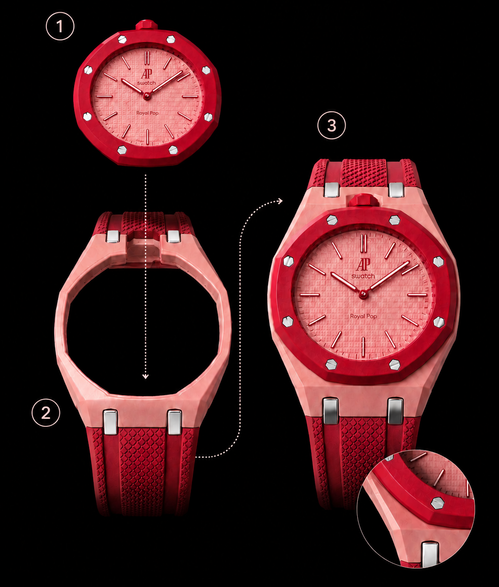 AP x Swatch Royal Pop pocket watch transformed into a wristwatch with WatchMorph strap